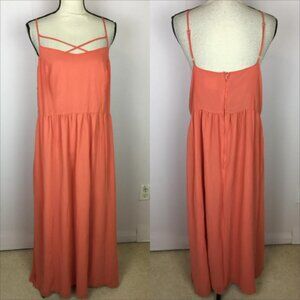 Modcloth Maxi Dress 1X Womans Plus Orange Criss Cross V-neck Spaghetti Pockets